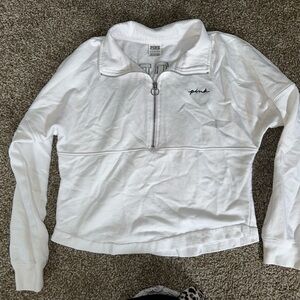 PINK Victoria's Secret White Zippered Polo Sweatshirt